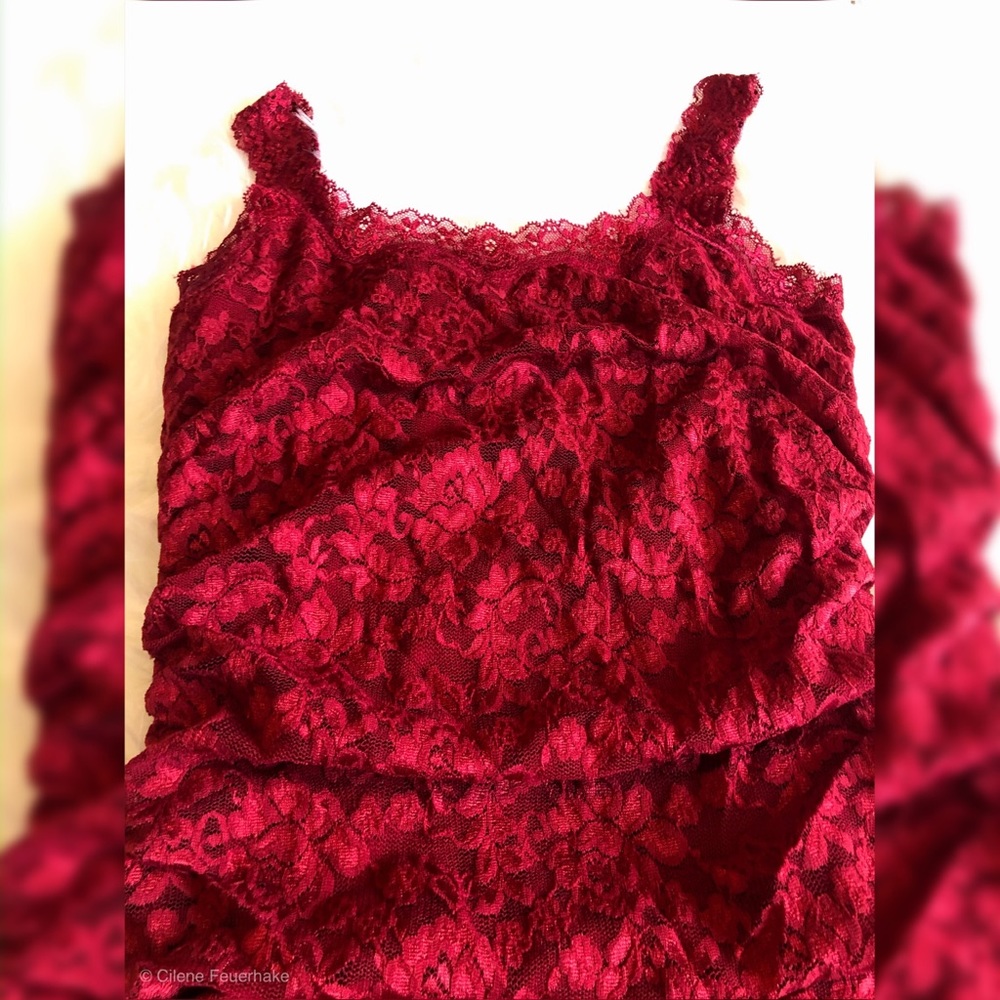Red Lacy Ruched Dress - Picture 2 of 6